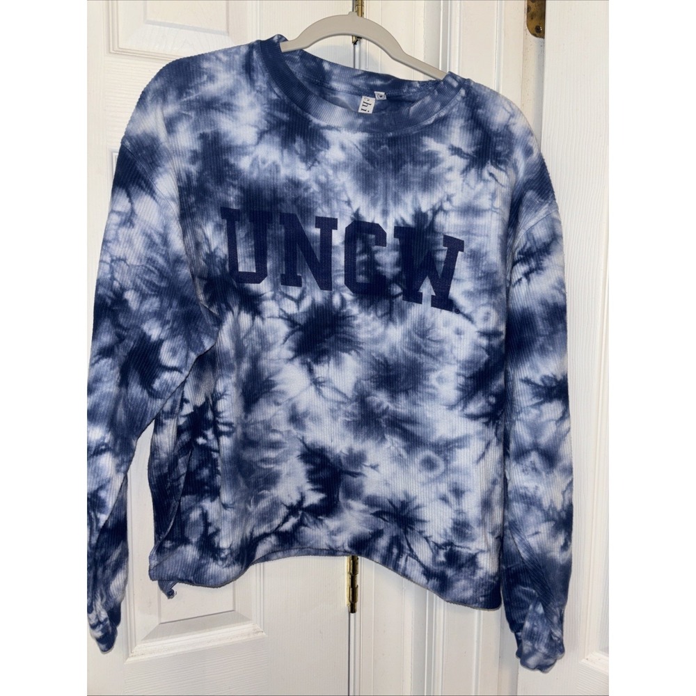 Chicka-d UNC Wilmington Seahawks Corded Crew Sweatshirt Womens M Tie Dye Blue